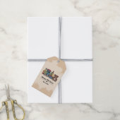 Houten Speelgoed met trein, zeilboot en teddybeer Cadeaulabel (Met Touw)
