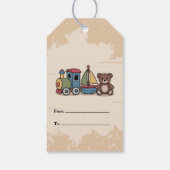 Houten Speelgoed met trein, zeilboot en teddybeer Cadeaulabel (Achterkant)