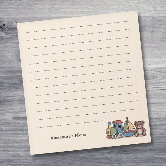 Houten Speelgoed met trein, zeilboot en teddybeer Notitieblok