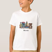 Houten Speelgoed met trein, zeilboot en teddybeer T-shirt (Voorkant)