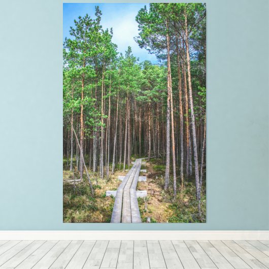 Houten spoor in dennenbos canvas afdruk (Insitu (Houten vloer))