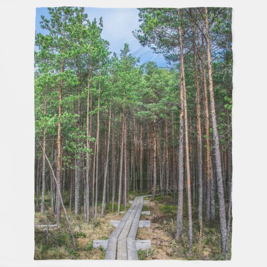 Houten spoor in dennenbos fleece deken (Voorkant)