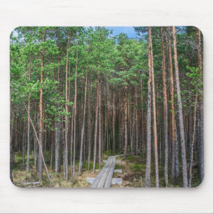 Houten spoor in dennenbos muismat