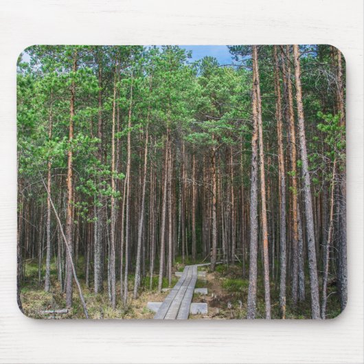 Houten spoor in dennenbos muismat (Voorkant)