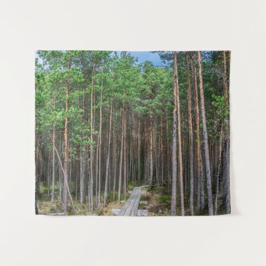 Houten spoor in dennenbos wandkleed (Voorkant (horizontaal))