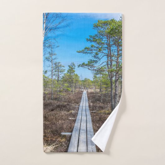 Houten spoor over moeras handdoek (Handdoek)
