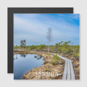 Houten spoor over moeras in Estland Magnet (Voorkant / Achterkant)