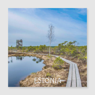 Houten spoor over moeras in Estland Magnet