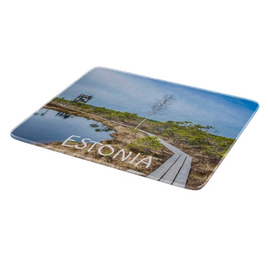 Houten spoor over moeras in Estland Snijplank (Hoek)