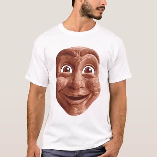 Houten stammasker met expressieve glimlach t-shirt (Voorkant)