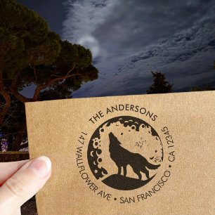 Houten stempel met eigen familienaam Wolf Moon Ret