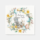 Houten stoel en paaseieren en bloemenpaas servet (Voorkant)