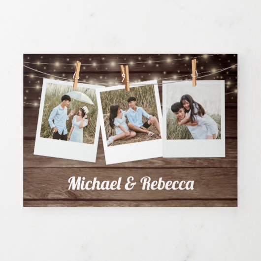 Houten stoffige Rozen Mason Jar String Lights Wedd Drieluik Uitnodiging (Cover)