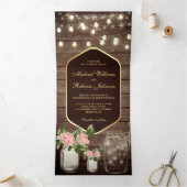 Houten stoffige Rozen Mason Jar String Lights Wedd Drieluik Uitnodiging (Binnen)