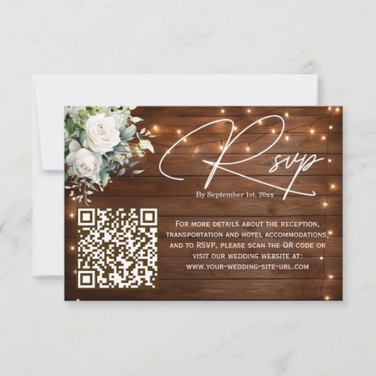Houten String Lights Rozen QR Code Huwelijk RSVP (Voorkant)