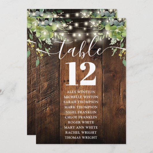 Houten String Lights Tafelnummer Zitenkaart (Voorkant / Achterkant)