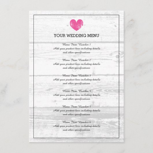 Houten structuur trouwreceptie dinermenu op landel menu (Voorkant)