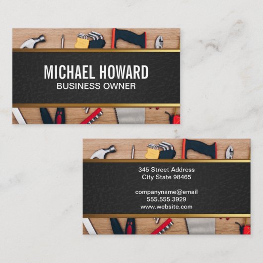 Houten Tafel | Bouw Hand Gereedschap Visitekaartje (Voorkant / Achterkant)