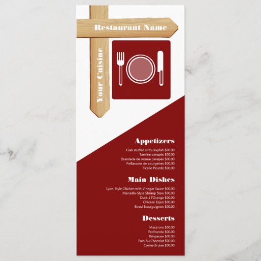 Houten Tafelbord Instelling, Restaurant Slimline Menu (Voorkant)