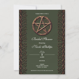 Houten Tak Pentakel Olijfgroen Wicca Bruidsdouche Kaart