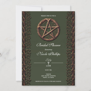 Houten Tak Pentakel Olijfgroen Wicca Bruidsdouche Kaart