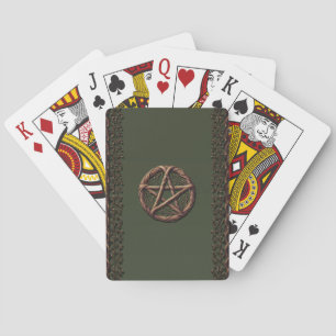 Houten Tak Pentakel Olijfgroen Wiccaans Pokerkaarten