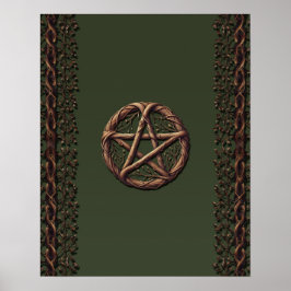 Houten Takje Pentakel Olijfgroen Wiccaans  Poster