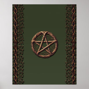 Houten Takje Pentakel Olijfgroen Wiccaans Poster