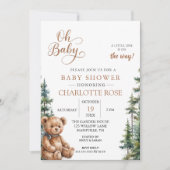 Houten Teddybeer Babyshower Uitnodiging (Voorkant)