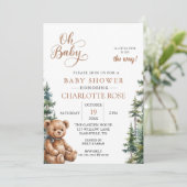Houten Teddybeer Babyshower Uitnodiging (Staand voorkant)