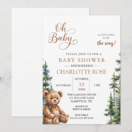 Houten Teddybeer Babyshower Uitnodiging