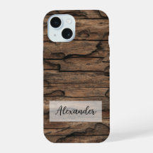 Houten telefoonhoes met richels en imperfecties