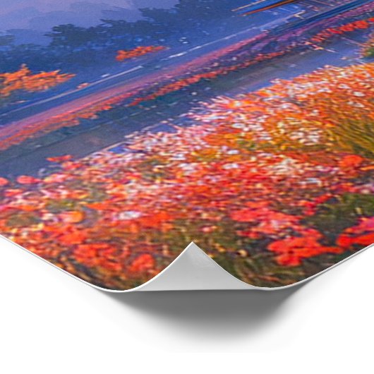 Houten Tempel en Kleurrijke Blooms Poster (Hoek)