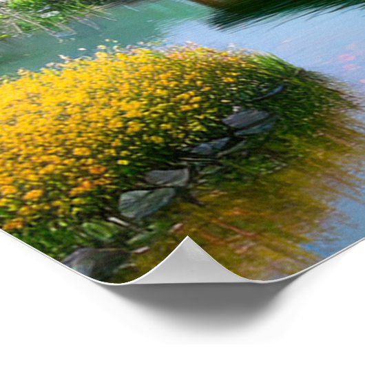 Houten tempel in Japanse tuin Poster (Hoek)