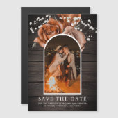 Houten Terracotta Trouwfoto Save the Date Magnetische Uitnodiging (Voorkant / Achterkant)