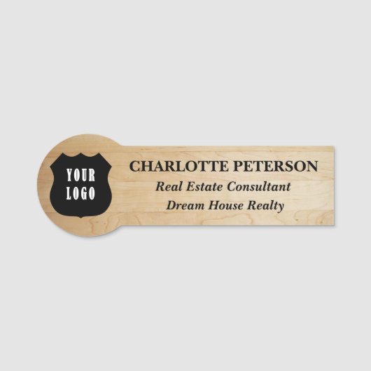 Houten Textuur Custom Realtor of Vastgoed Logo Naamplaatje (Voorkant)