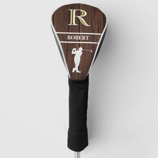 Houten Textuur Gepersonaliseerde Monogramnaam Golfheadcover (Voorkant)