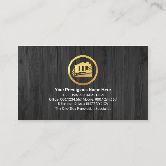 Houten Textuur Hamer Jouw naam in Goud Visitekaartje (Achterkant)