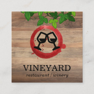 Houten textuur / wijnglas   wijnstokken vierkante visitekaartje