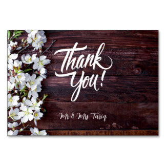 Houten textuur Witte Bloemen bruiloft Dank u kaart