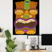 Houten Tiki-beeld met open mond, grappige zwarte Poster (Thuiskantoor)