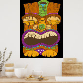 Houten Tiki-beeld met open mond, grappige zwarte Poster (Keuken)