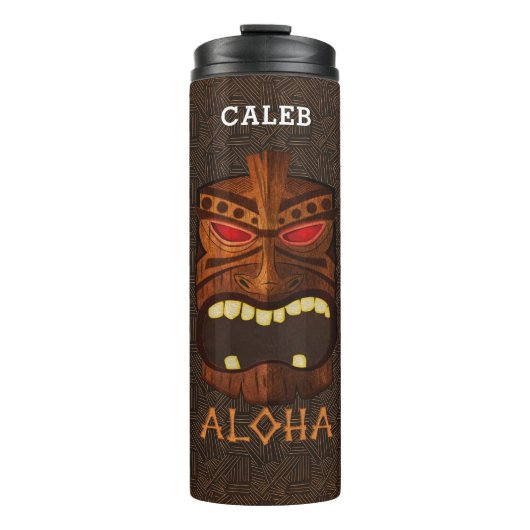  Houten Tiki Mask Custom Name Thermosbeker (Voorkant)