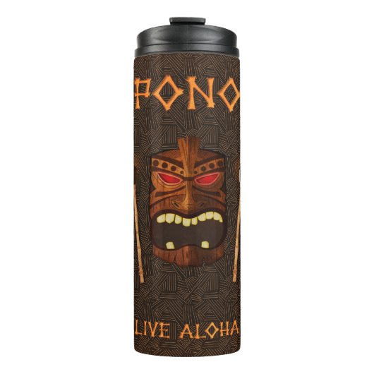 Houten Tiki Mask Custom Pono Live Aloa Thermosbeker (Voorkant)