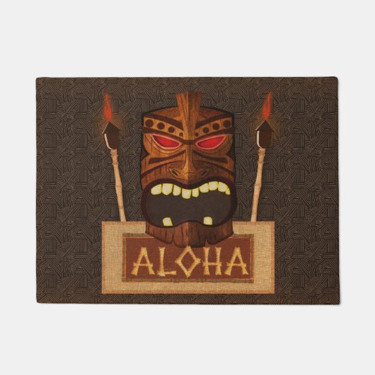 Houten Tiki Mask  Retro Aloha Hawaiian Deurmat (Voorkant)