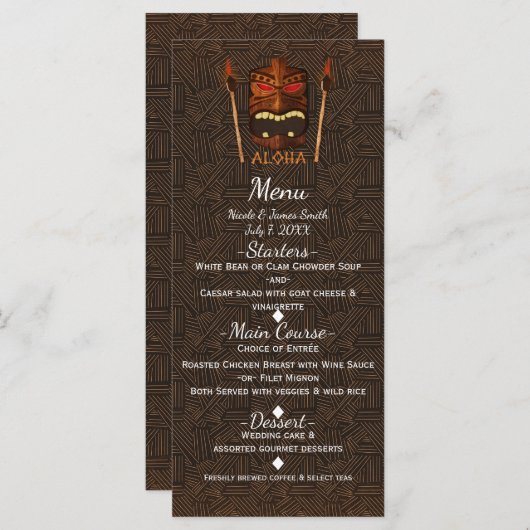 Houten Tiki Mask  Retro ALOHA Hawaiian Menu (Voorkant / Achterkant)