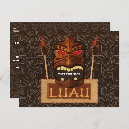 Houten Tiki Mask  Retro LUAU Aloha Party Uitnodiging Briefkaart (Voorkant / Achterkant)