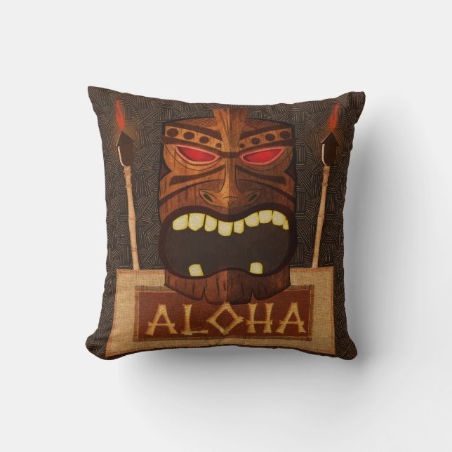 Houten Tiki Mask  Retro Luau Summer Kussen (Voorkant)