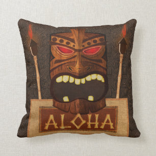 Houten Tiki Mask  Retro Luau Summer Kussen