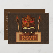 Houten Tiki Mask Retro Wedding Party RSVP Uitnodiging Briefkaart (Voorkant / Achterkant)